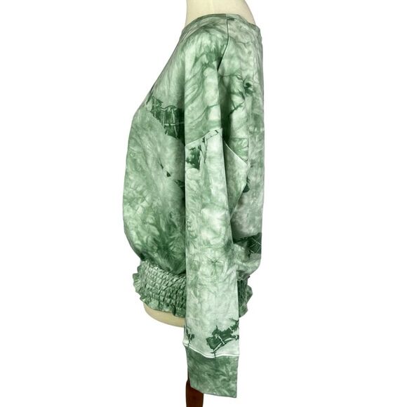 NEW Nine West Tie Dye Green Pullover Smocked Hem Sweatshirt Women’s Medium - Picture 2 of 10